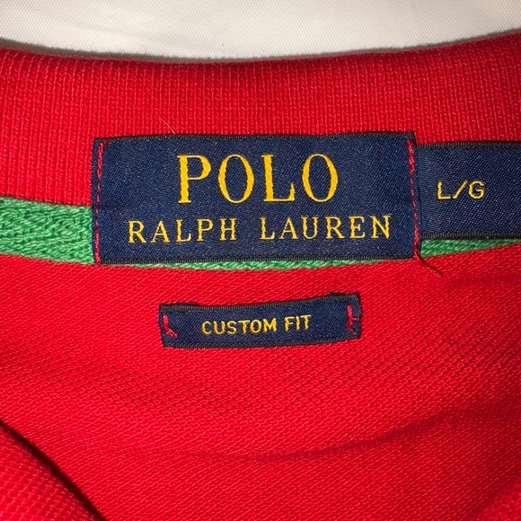 Ralph Lauren Red Polo Shirt with large Blue Logo American flag - Picture 3 of 8